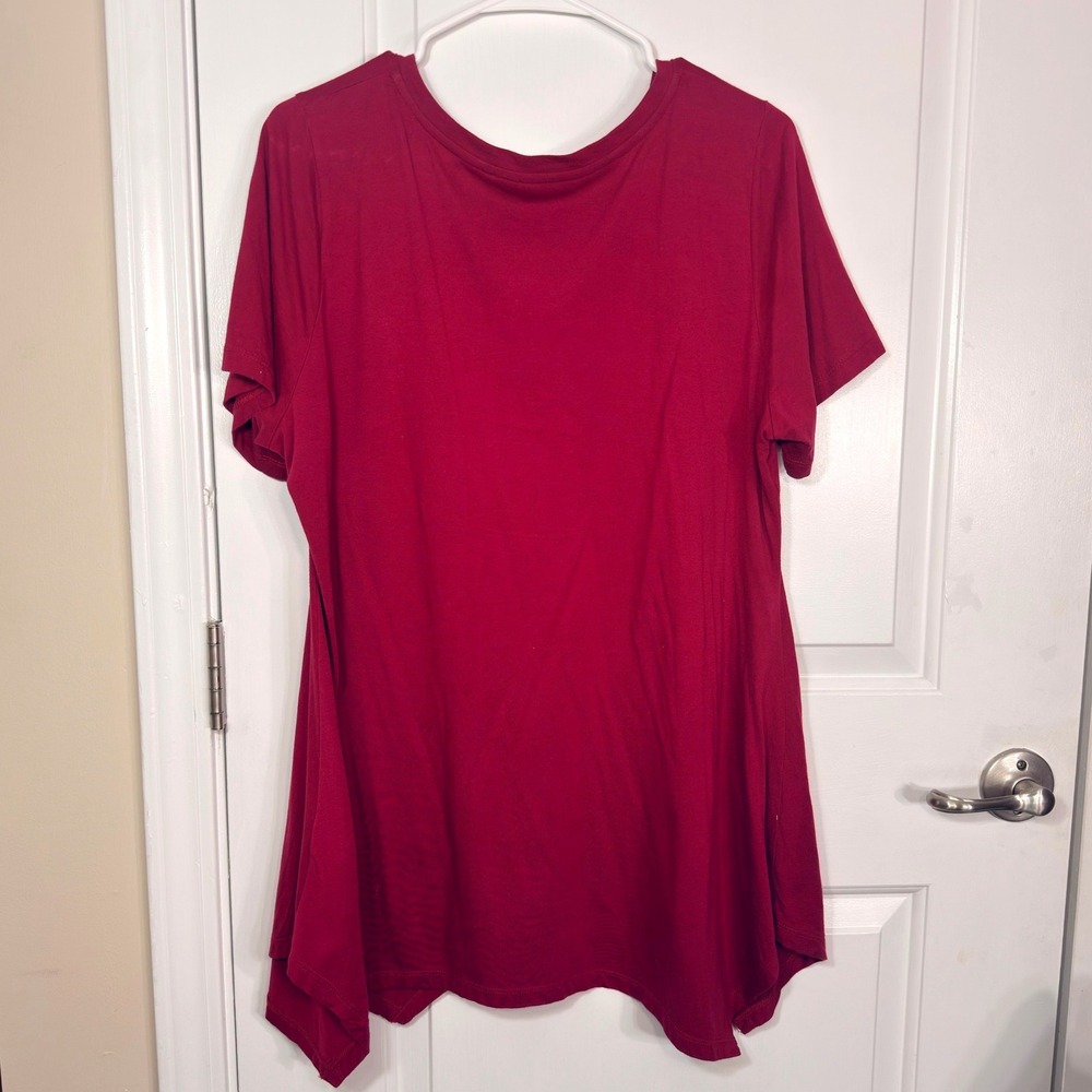 LOGO Lori Goldstein Sharkbite Tunic Top Berry Red Side Button Pocket Large - Picture 3 of 9